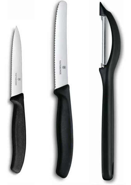 3 Lü Set 11 cm ve 8 cm Tırtıklı Sebze Meyve Bıçağı - Domates Sebze Soyacağı