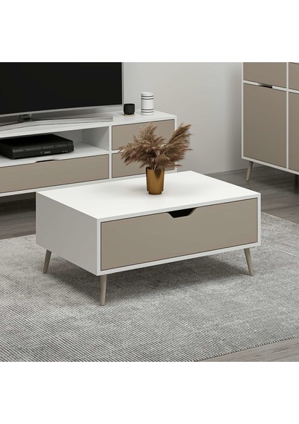 Elina Ayaklı Orta Sehpa - Beyaz/kumtaşı