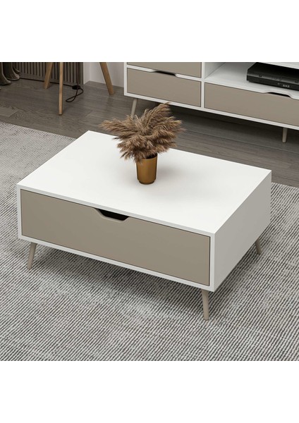 Elina Ayaklı Orta Sehpa - Beyaz/kumtaşı fiyatları