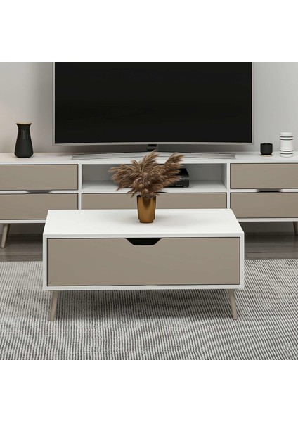 Elina Ayaklı Orta Sehpa - Beyaz/kumtaşı fırsatları