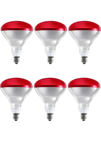 (6 Adet) 250W Kızılötesi Isıtıcılı Hayvan Isıtma ve Kuluçka Lambası (Kırmızı Işık) E27 (Kalın Duy)