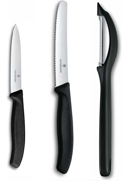 3 Lü Set 11 cm Tırtıklı - 10 cm Düz Sebze Meyve Bıçağı - Domates Sebze Soyacağı