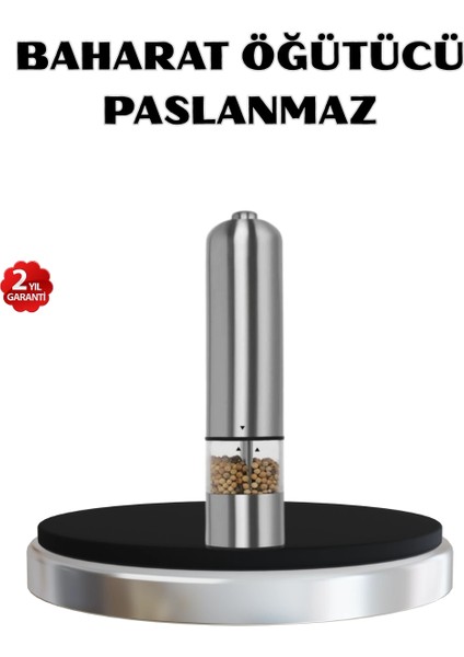 Modern Otomatik Baharat Öğütücü Seti – Pilli, Paslanmaz Çelik, LED Aydınlatmalı