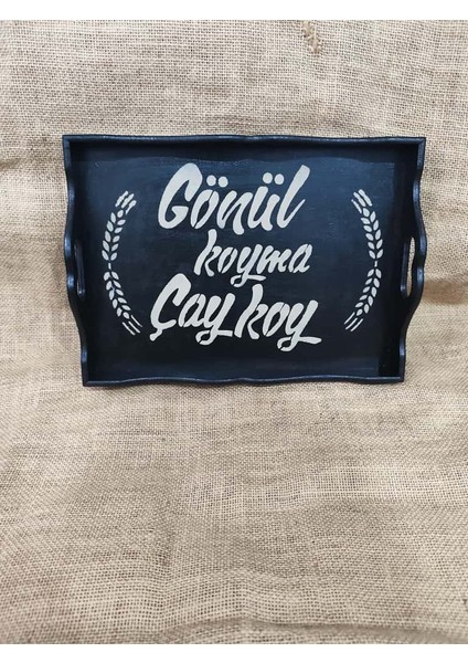 Ahşap Bohem Kahverengi Çay Kahve Sunumluk Tepsi