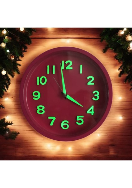 Fosforlu Kabartma Rakam Küçük Çocuk Odası Fuşya Duvar Saati Çap 22 cm