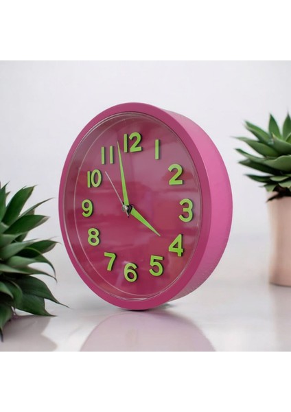 Fosforlu Kabartma Rakam Küçük Çocuk Odası Fuşya Duvar Saati Çap 22 cm fiyatları