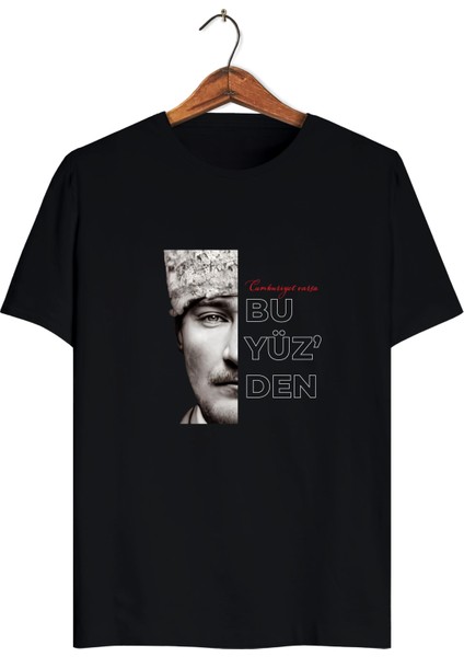 Atatürk Ön Baskılı Regular Sıfır Yaka Likralı Kısa Kollu Tişört
