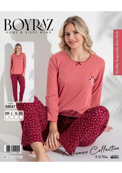 Boyraz 04047 Kadın Raporlu Uzun Kol Pijama Takımı