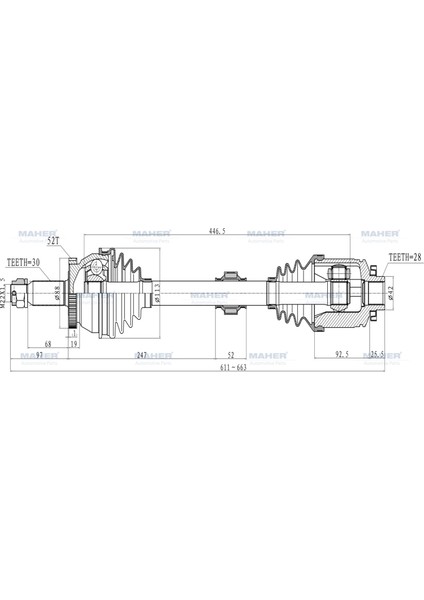 AKS KOMPLE ÖN SORENTO 2010-2015 / SAĞ A-T / M-T DİZEL 2.2 CRDI ABSLİ 52 DİŞ 592MM 49501 2P000