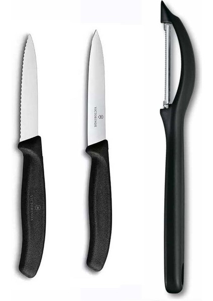 Domates Soyacağı - 10 cm Düz ve Tırtıklı Sebze Meyve Bıçağı 3lü Set