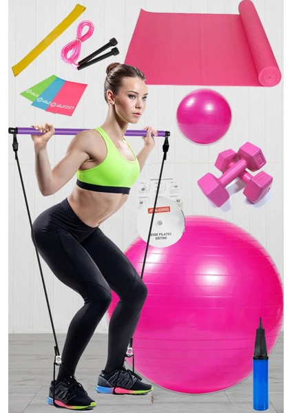 13 Lü Pilates Seti Topu 3lü Pilates Bandı Lastiği Dambıl Minder Mat Atlama Ipi Pilates Studio Barı fırsatları