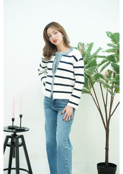 Çizgili Kotlu Triko Hırka