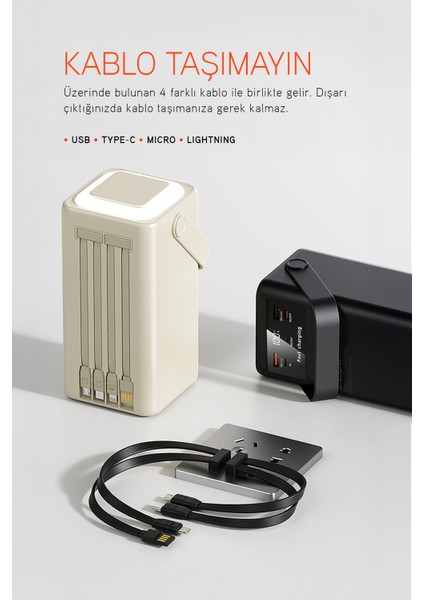 PD80 Kamp Powerbank | Gerçek 80.000 Mah | Pd 22.5W Hızlı Şarj | LED Fenerli ve Dahili Kablolu fırsatları