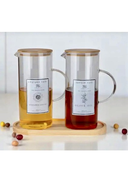 Bambu Standlı 2’li Borosilikat Cam 1500 ml Büyük Boy Yağdanlık Yağlık Seti fiyatları