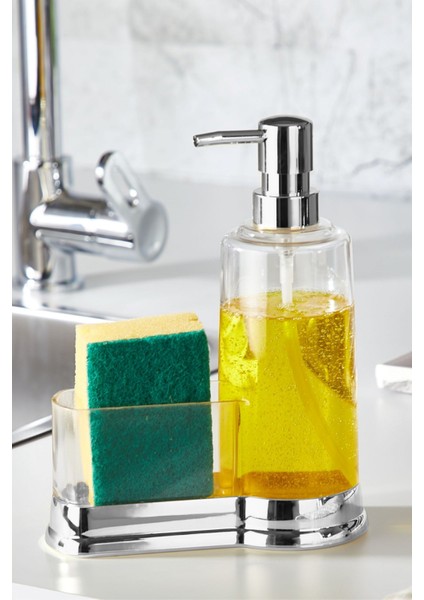 Şeffaf Sıvı Sabunluk – Paslanmaz Krom Standlı, Mutfak Lavabosu Düzenleyici DC-6777