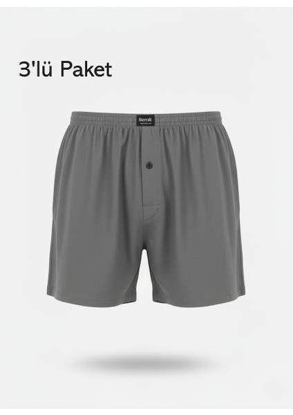 Boxer Şort %100 Pamuklu Cotton 3'lü Paket Düğmeli Rahat Model