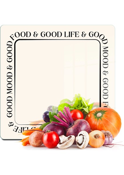 Cam Kesme Tahtası ve Sunumluk Kare Vintage Good Life 30X30 cm