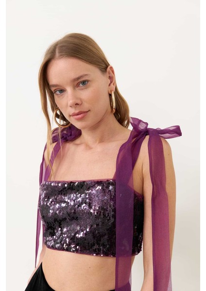 Payetli Omuz Bağlamalı Büstiyer Mürdüm K2314007_007