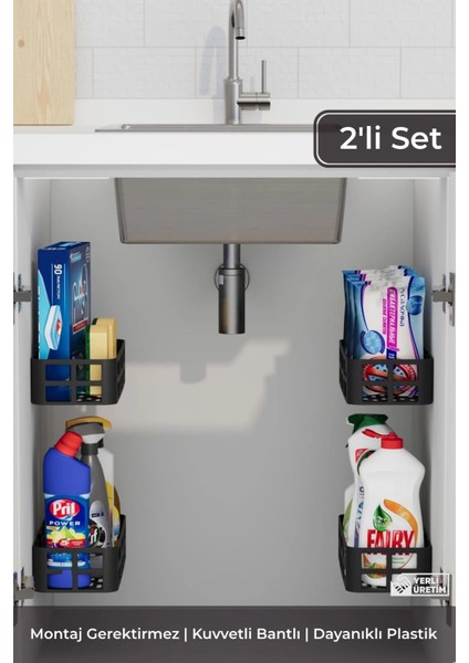 2'li Yapışkanlı Evye Altı ve Dolap Içi Düzenleyici Organizer Raf Seti