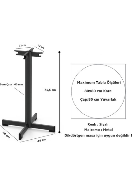 Tempo Bistro Masa Ayağı Siyah Metal 71 cm fiyatları