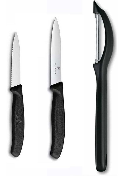 Domates Soyacağı - 10 cm Düz 8 cm Tırtıklı Sebze Meyve Bıçağı 3lü Set