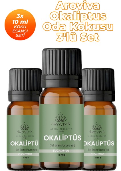 Okaliptüs Oda Kokusu 3'lü Set- Doğal Esansiyel Uçucu Yağ, Difüzör Esansı, Buhurdanlık Yağı