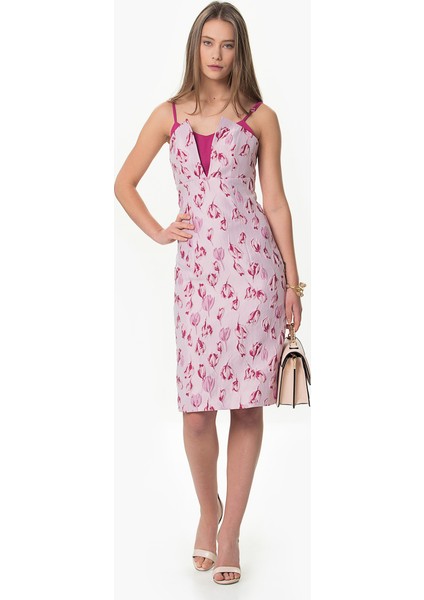 Çiçek Desenli Midi Elbise Pembe Y1611093_038