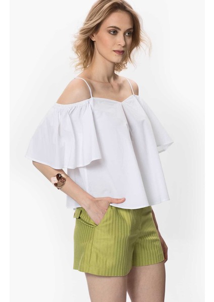 Çizgi Desenli Mini Kadın Şort Yeşil Y1712081_012 fırsatları