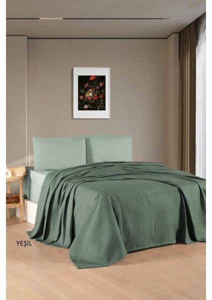 Kristal Bamboo Lastikli Çarşaflı Çift Kişilik Pike Takımı Yeşil
