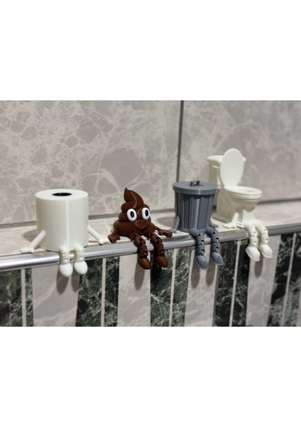 4'lü Eğlenceli Banyo Dekoratif Figür Seti /tuvalet Kağıdı, Kaka Emojisi, Çöp Kovası, Klozet Aksesua modelleri