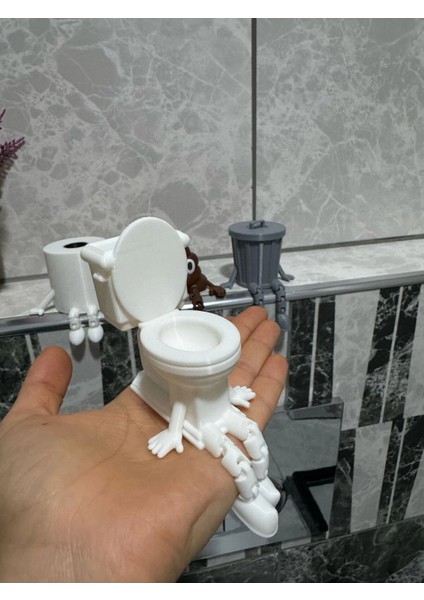 4'lü Eğlenceli Banyo Dekoratif Figür Seti /tuvalet Kağıdı, Kaka Emojisi, Çöp Kovası, Klozet Aksesua