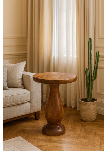 Fındık Renk Masif Ahşap Yan Sehpa – Tekli Mantar Sehpa Modeli