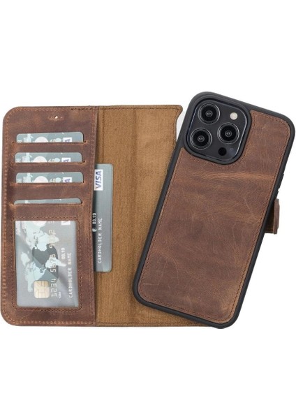 Apple iPhone 14 Pro Max Uyumlu Deri Cüzdanlı Kılıf Mwwn G2 Kahve indirimleri