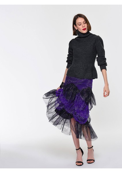 Tül Detaylı Midi Etek Standart Renk K1915106_089