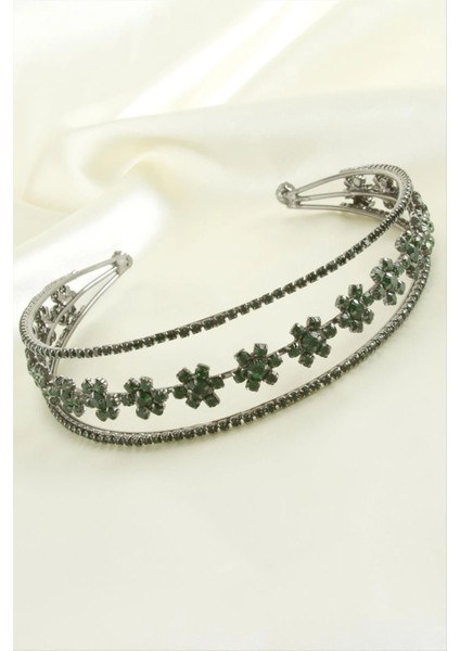 Çiçek Lüks Taşlı Gelin Tacı