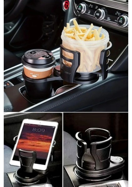 Araç Içi 360 Derece Dönen 2'li Bardaklıklı Açılarak Ayarlanabilir Bardak Tutucu Aparat