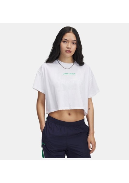 Kadın Ua Varsity Mix Heavyweight Kısa Kollu Crop T-Shirt 1389156-101