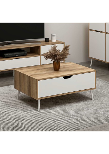 Elina Ayaklı Orta Sehpa - Dore/beyaz