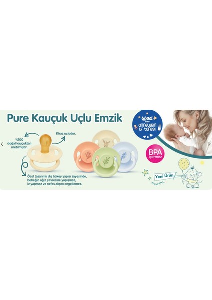 Pure Yuvarlak Uçlu Kauçuk Emzik No:3 18+ Ay Mavi fiyatları