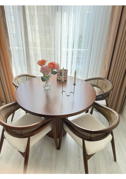 Yuvarlak Ahşap Masa Takımı Bohem 4 Kişilik Mutfak Masa Sandalye Takımı Iskandinav