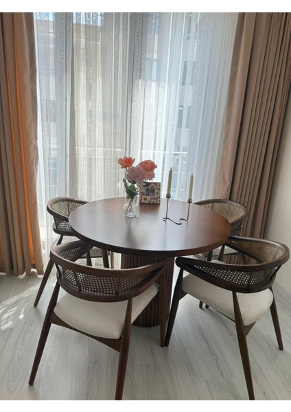 Yuvarlak Ahşap Masa Takımı Bohem 4 Kişilik Mutfak Masa Sandalye Takımı Iskandinav