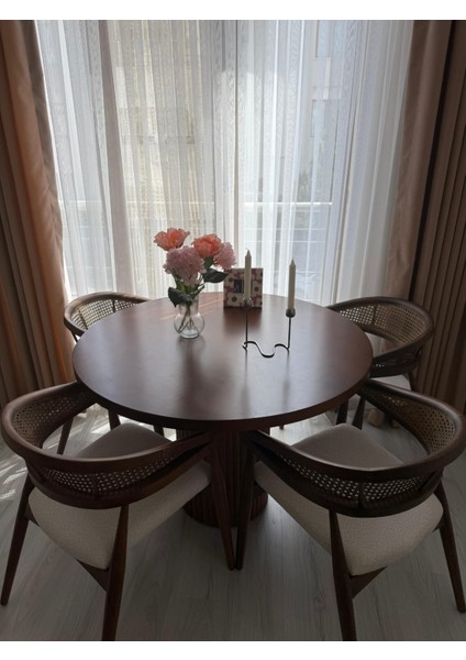 Yuvarlak Ahşap Masa Takımı Bohem 4 Kişilik Mutfak Masa Sandalye Takımı Iskandinav