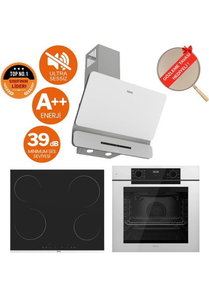 Fryart & Flowart Monza Sessiz Davlumbaz Elektrikli Beyaz Ank. Set (D081-SA + MS261 + QEP63CB)