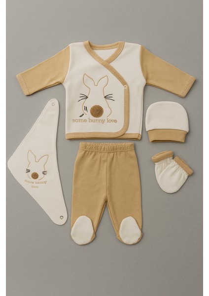Hastane Çıkış Seti Bej Tavşan Desenli 5’li Organik Pamuklu Yenidoğan Bebek Hastane Çıkışı Seti – Some Bunny Love fiyatları