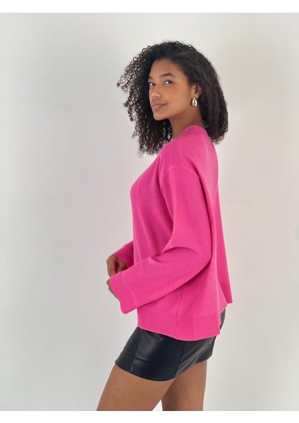 Kadın V Yaka Pembe Triko Kazak fiyatları