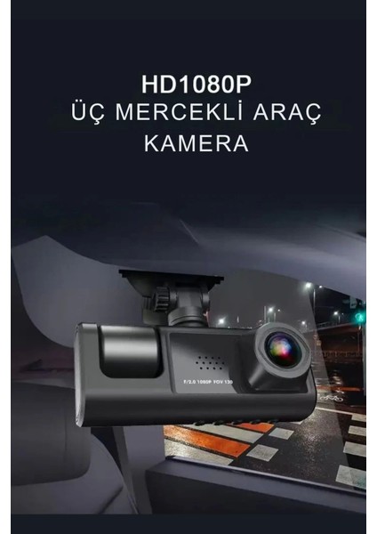 Siyah 1080P Araç Içi 3 Kameralı LCD Ekranlı Gece Görüşlü , G-Sensör , Geri Görüş Kamera indirimleri
