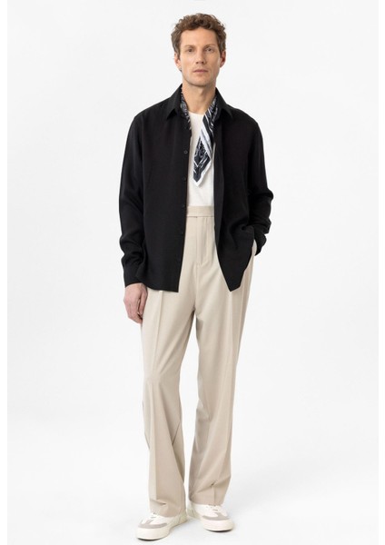 Siyah Relax Fit Modal Kumaş Erkek Gömlek fiyatları