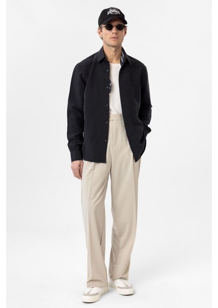 Siyah Relax Fit Modal Kumaş Erkek Gömlek modelleri