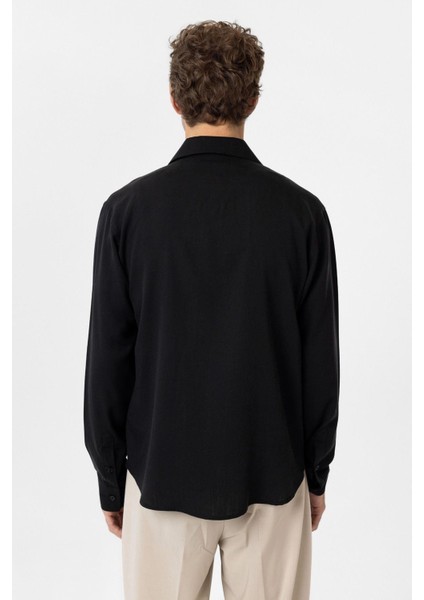 Siyah Relax Fit Modal Kumaş Erkek Gömlek