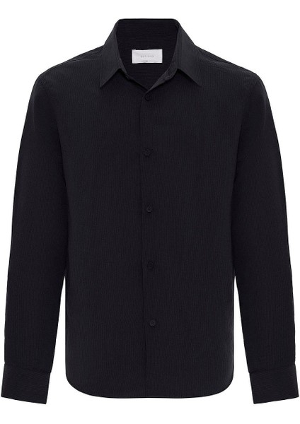 Siyah Relax Fit Modal Kumaş Erkek Gömlek